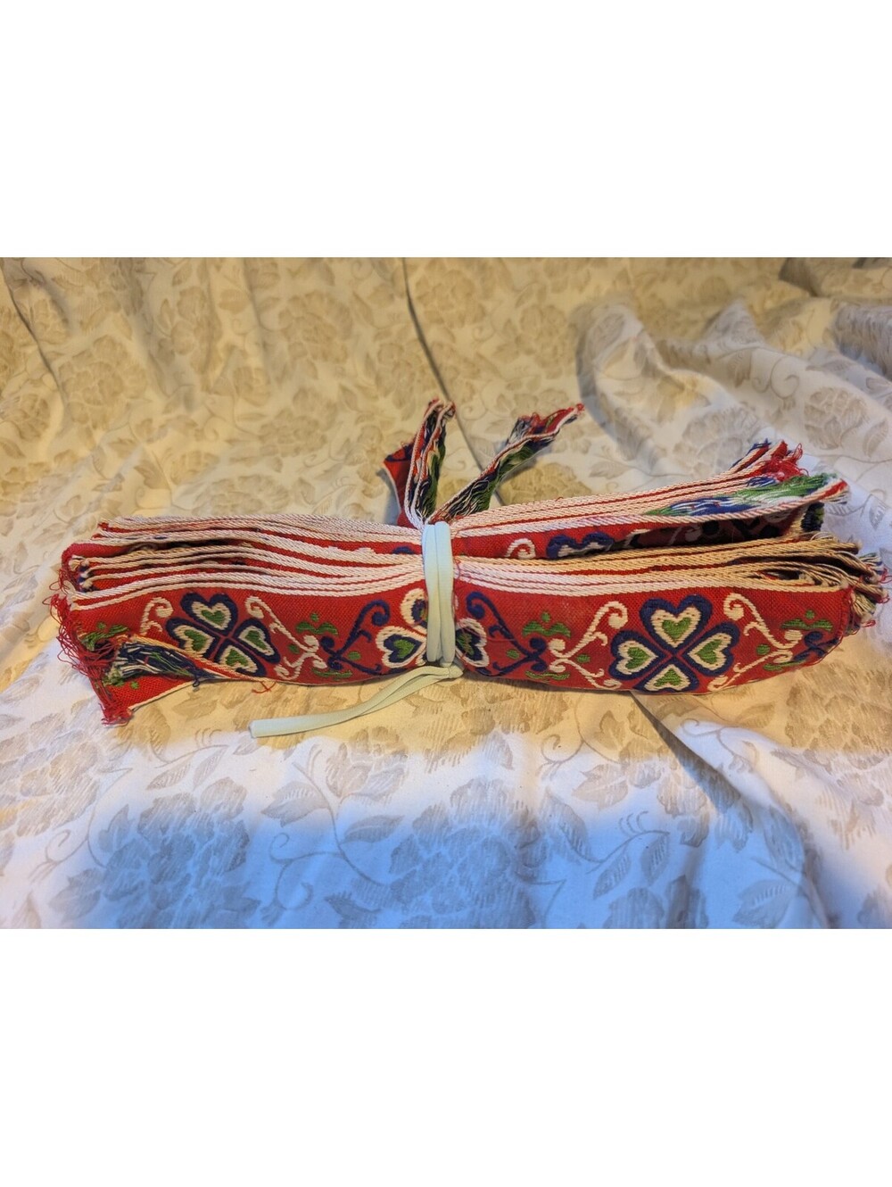 Vintage Red Woven Decorative Trim Ribbon with Heart Pattern